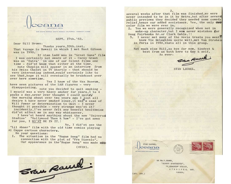 Stan Laurel Letter Signed With His Full Name -- ''... I was never mistaken for Doug Fairbanks Sr. or Clark Gable.!!...''